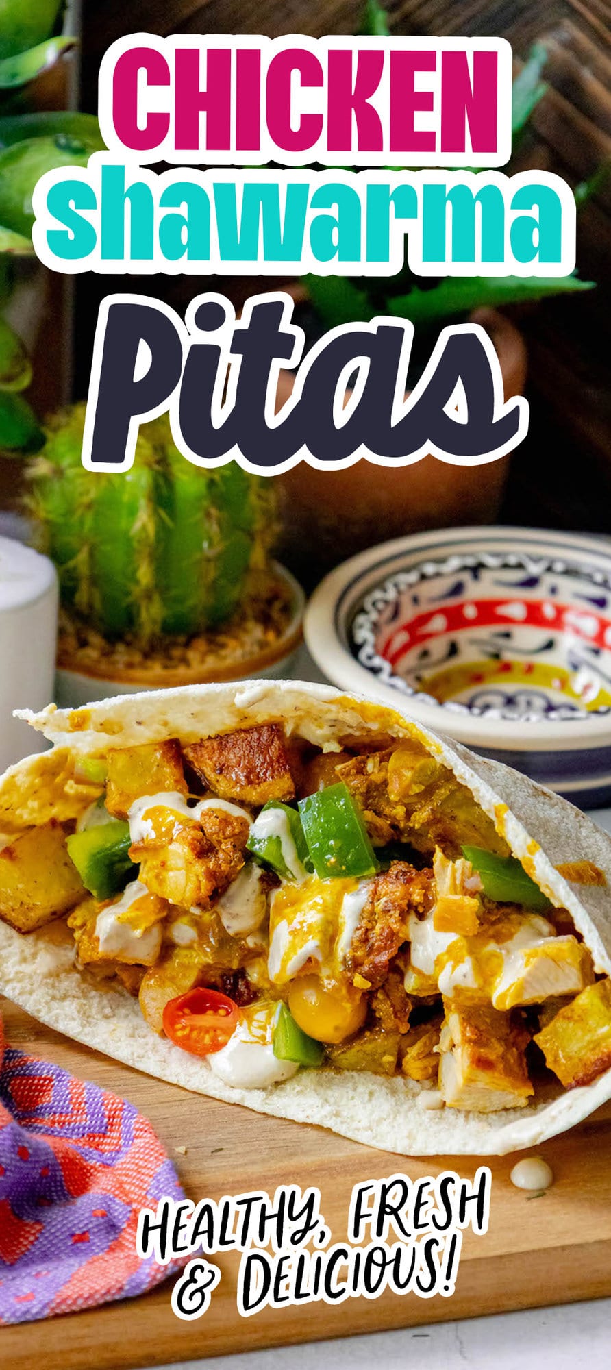 Chicken shawarma served on pitas.