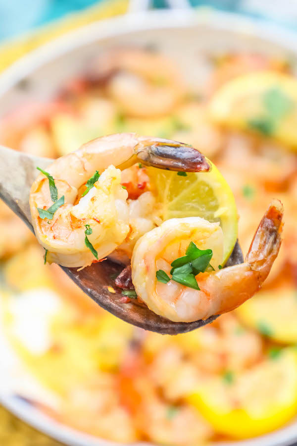 Lemon garlic shrimp skillet.