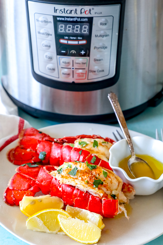 Instant pot lobster tails with lemons.