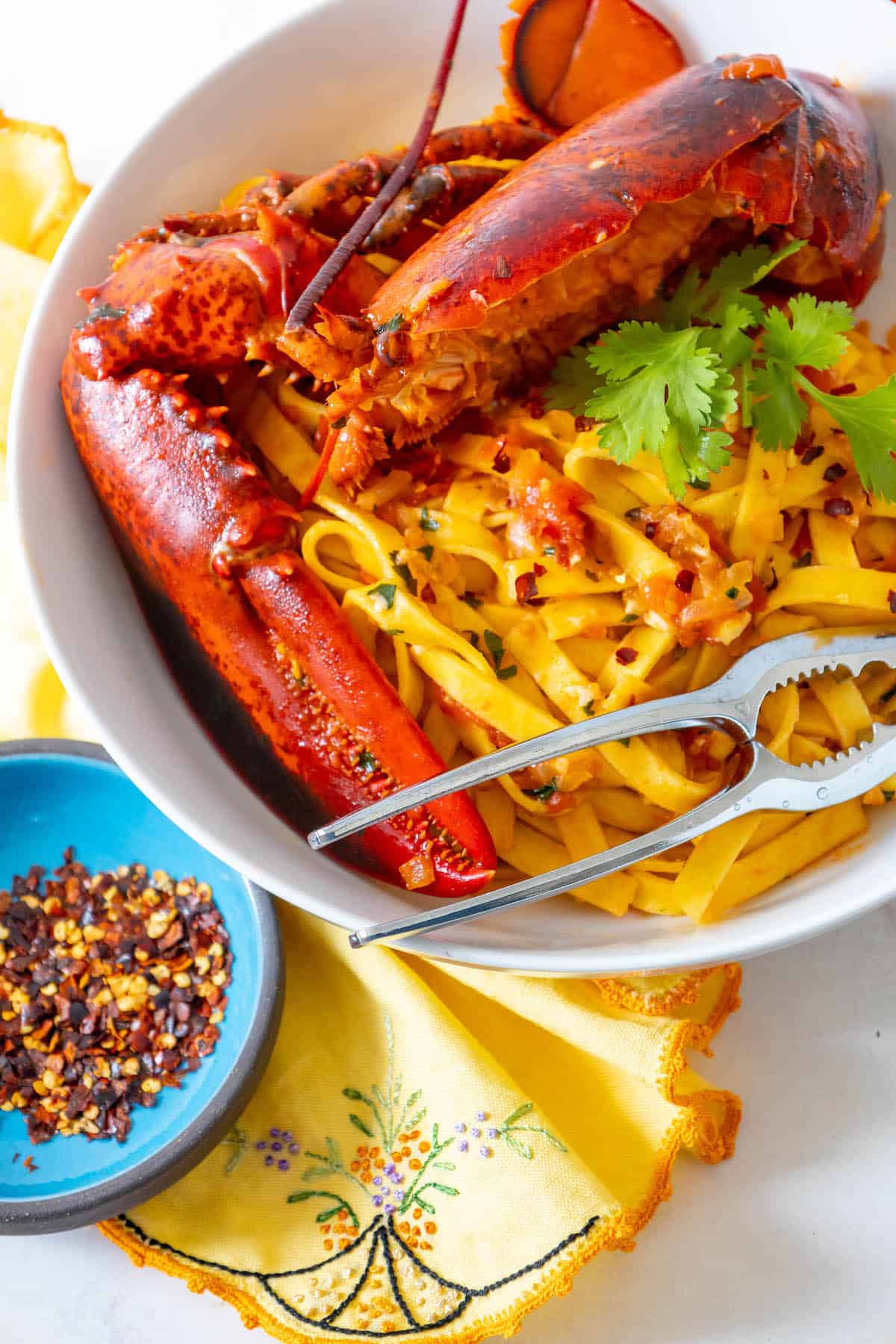 A delicious bowl of Venetian Lobster Busara pasta.