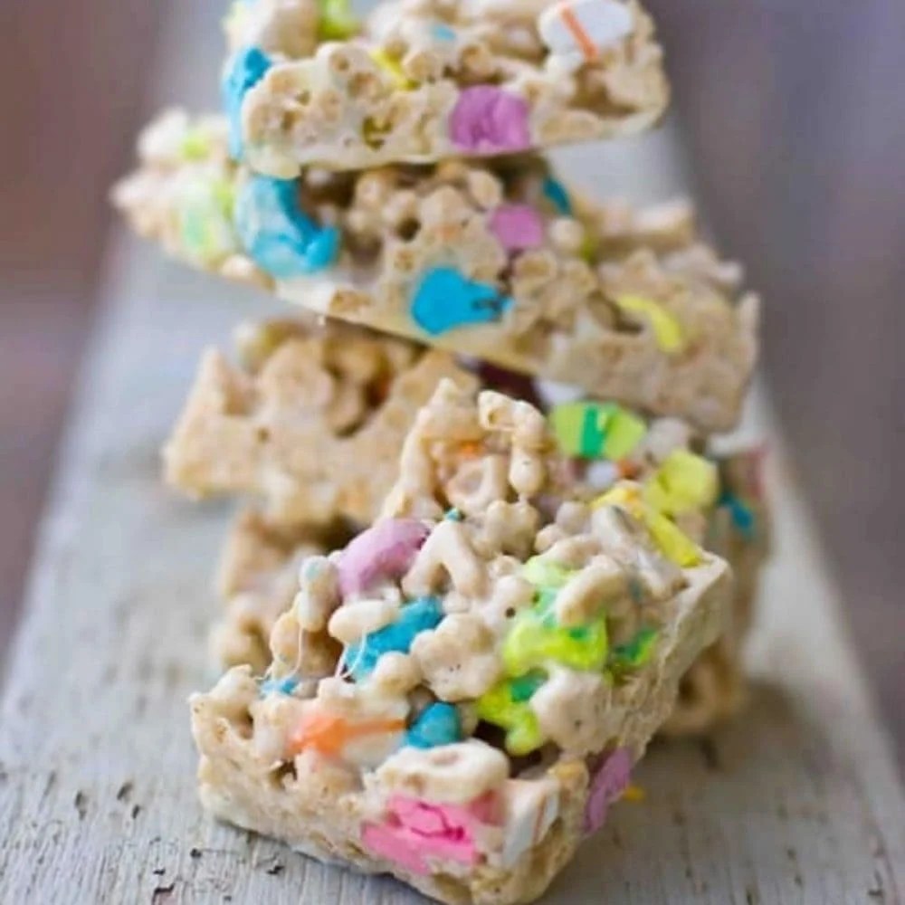 Stacked lucky charms bars.