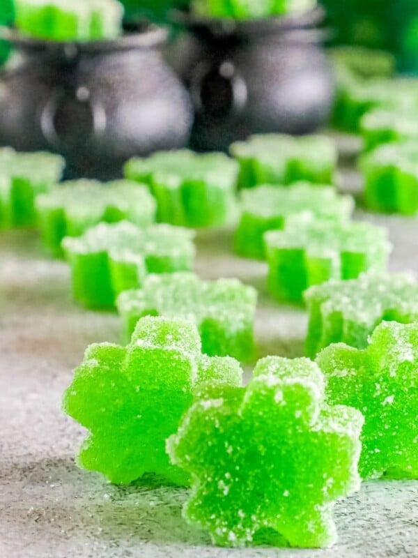 picture of shamrock gummies on a table