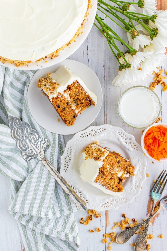 Carrot cake recipe with cream cheese frosting.