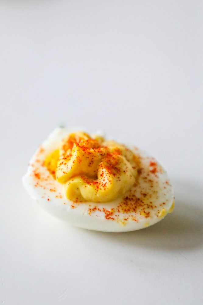 Deviled Eggs recipe with pepper and paprika.