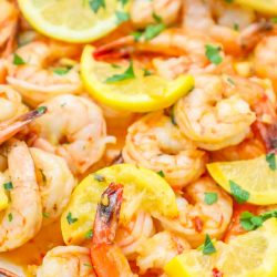 Lemon garlic butter shrimp skillet.