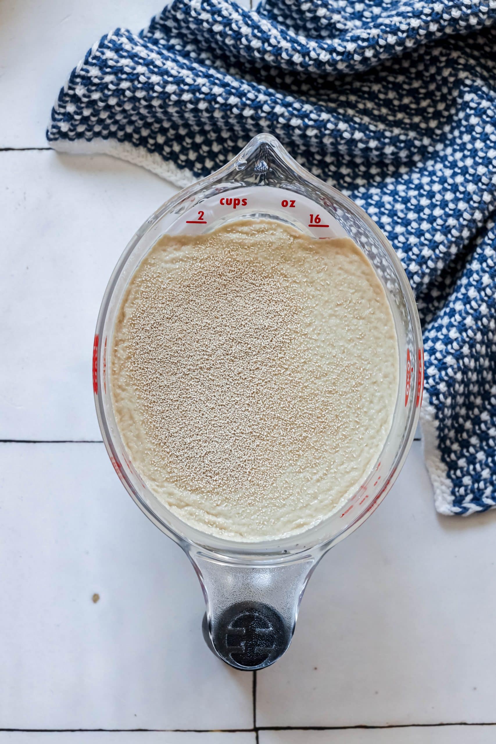 picture of yeast in water in measuring cup